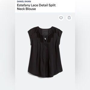 Daniel Rainn Estefany Lace Detail Split Neck Black Blouse, XL